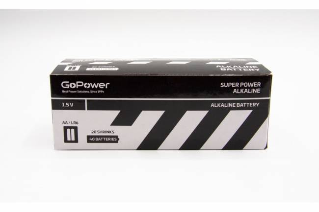 Батарейка GoPower LR6 AA Shrink 2 Alkaline 1.5V (2/40/800) коробка (40 шт.) GoPower LR6 AA Shrink 2 Alkaline 1.5V (00-00015599) — для бизнеса и офиса Батарейка GoPower LR6 AA Shrink 2 Alkaline 1.5V (2/40/800) коробка (40 шт.) GoPower LR6 AA Shrink 2 Alkaline 1.5V (00-00015599) — для бизнеса и офиса