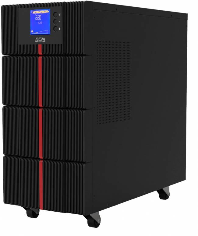 ИБП Powercom MAC-10K, двойного преобразования, 10KВА, 10KВт, LCD, Tower, 8 розеток IEC320 C13 с резервным питанием, 2 розетки C19, клеммная колодка, USB, RS-232, слот под SNMP карту, EPO, защита RJ45, ШхГхВ 257х590х570мм., вес 88.4кг. Powercom UPS MAC-10K — для бизнеса и офиса
