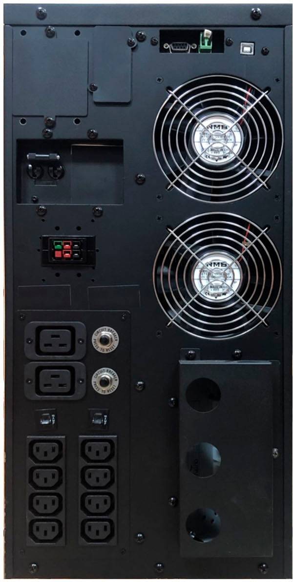 ИБП Powercom MAC-10K, двойного преобразования, 10KВА, 10KВт, LCD, Tower, 8 розеток IEC320 C13 с резервным питанием, 2 розетки C19, клеммная колодка, USB, RS-232, слот под SNMP карту, EPO, защита RJ45, ШхГхВ 257х590х570мм., вес 88.4кг. Powercom UPS MAC-10K — для бизнеса и офиса