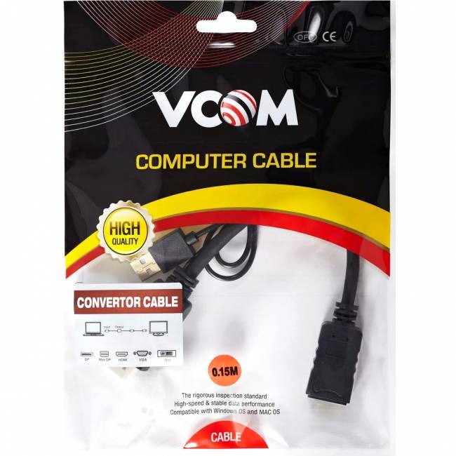 Кабель-переходник HDMI(M) +USB---> DP(F) 0.15m  4K*60Hz VCOM<CG599E> Кабель-переходник VCOM USB Type-A M+HDMI M/DisplayPort F (CG599E-0.15M) — для бизнеса и офиса