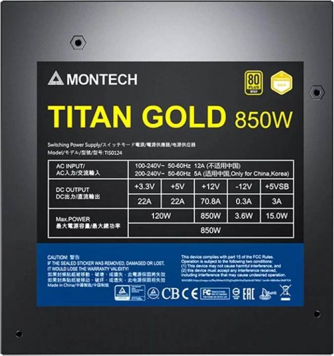 Блок питания Montech TITAN GOLD 850 TIS0124 — для бизнеса и офиса Блок питания Montech TITAN GOLD 850 TIS0124 — для бизнеса и офиса