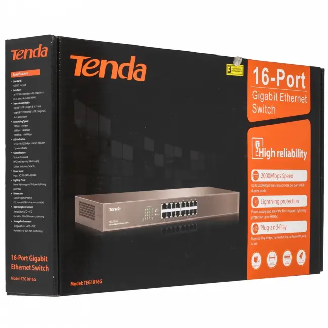 Коммутатор Tenda TEG1016G — для бизнеса и офиса Коммутатор Tenda TEG1016G — для бизнеса и офиса