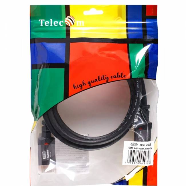Кабель HDMI 19M/M,ver. 2.1, 8K@60 Hz 2m метал разъемы, Telecom <TCG365-2M> Telecom TCG365-2M — для бизнеса и офиса