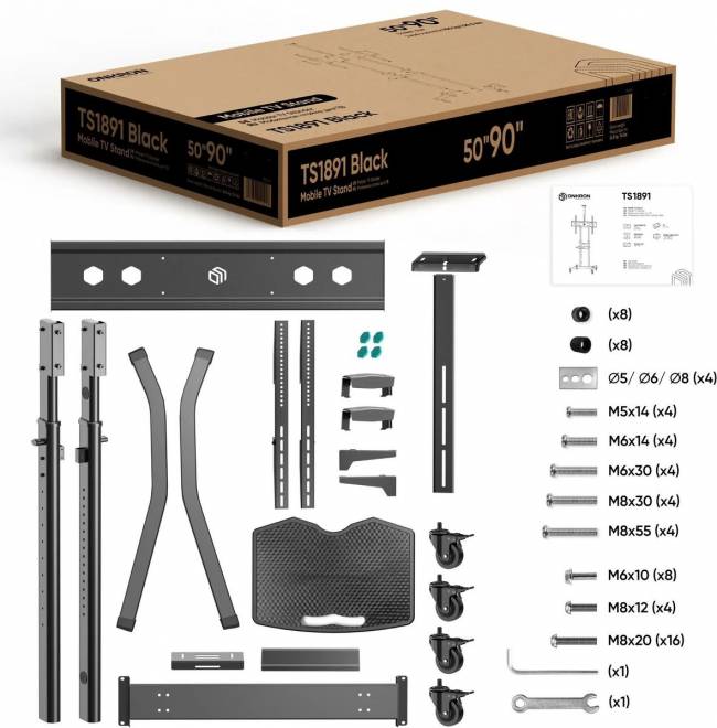 Мобильная стойка ONKRON на 1 ТВ ONKRON TS1891 BLACK — для бизнеса и офиса Мобильная стойка ONKRON на 1 ТВ ONKRON TS1891 BLACK — для бизнеса и офиса