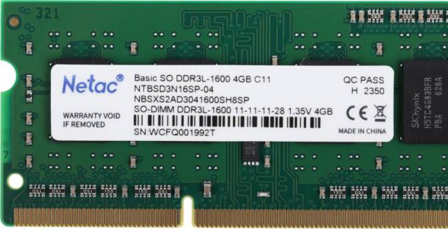 Память DDR3L 4Gb 1600MHz Netac NTBSD3N16SP-04 — для бизнеса и офиса