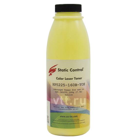 Тонер Static Control для HP CLJ CP5225, Y, (Odyssey), 160 г, флакон — для бизнеса и офиса Тонер Static Control для HP CLJ CP5225, Y, (Odyssey), 160 г, флакон — для бизнеса и офиса