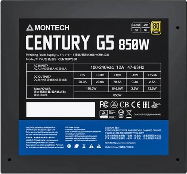 Блок питания Montech CENTURY GOLD G5 850 — для бизнеса и офиса Блок питания Montech CENTURY GOLD G5 850 — для бизнеса и офиса