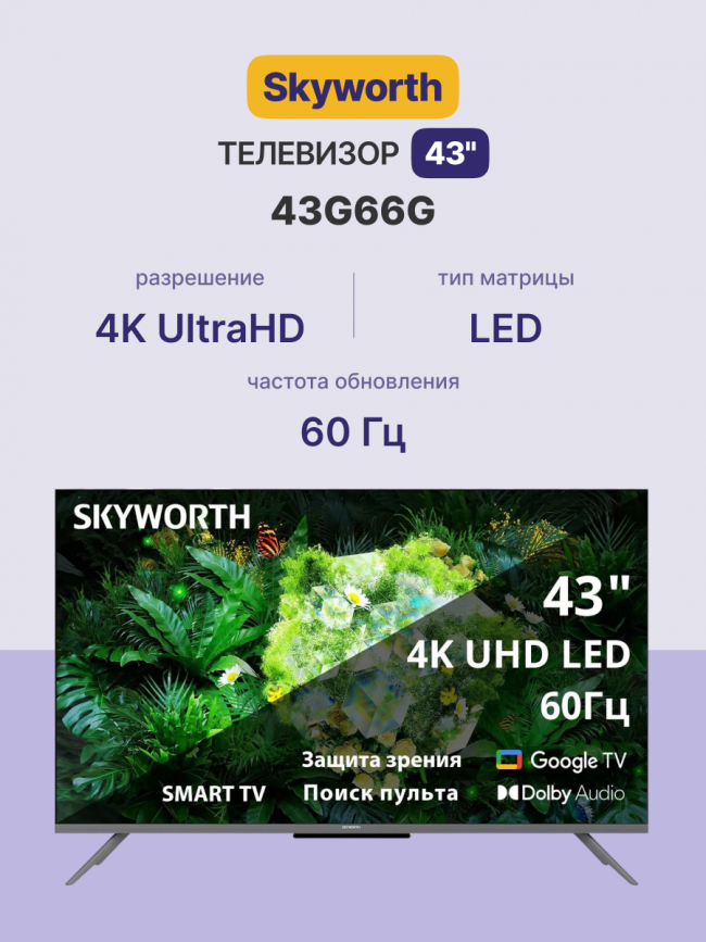 Телевизор ЖК 43'' Skyworth Skyworth 43G66G — для бизнеса и офиса Телевизор ЖК 43'' Skyworth Skyworth 43G66G — для бизнеса и офиса