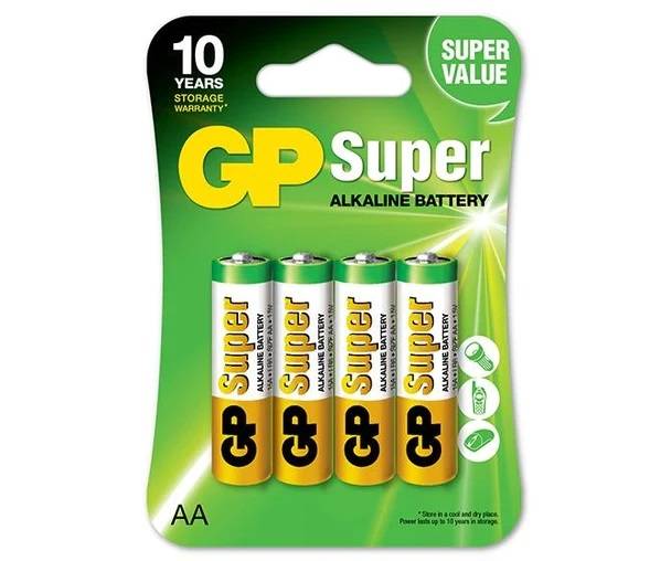 Алкалиновые батарейки GP Super Alkaline 15А АA - 4 шт. на блистере GP Super Alkaline 15А АA (4891199000034) — для бизнеса и офиса Алкалиновые батарейки GP Super Alkaline 15А АA - 4 шт. на блистере GP Super Alkaline 15А АA (4891199000034) — для бизнеса и офиса