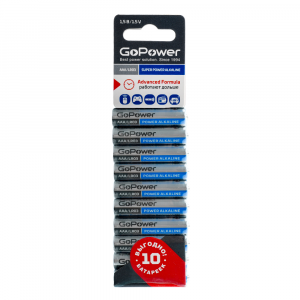 Батарейка GoPower LR03 AAA BL10 Alkaline 1.5V (10/60/360) блистер (10 шт.) Батарейка GoPower LR03 AAA (00-00019864)