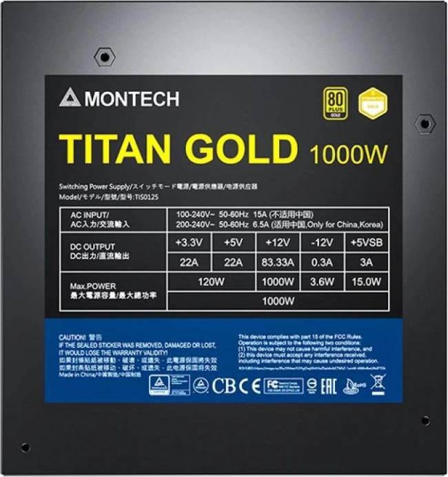 Блок питания Montech TITAN GOLD 1000 TIS0125 — для бизнеса и офиса Блок питания Montech TITAN GOLD 1000 TIS0125 — для бизнеса и офиса
