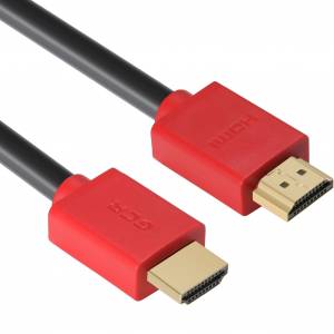 GCR Кабель 1.0m HDMI версия 1.4, черный, красные коннекторы, OD7.3mm, 30/30 AWG, позолоченные контакты, Ethernet 10.2 Гбит/с, 3D, 4K GCR-HM450-1.0m, экран Greenconnect GCR-HM450-1.0m
