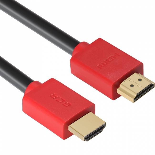 GCR Кабель 1.0m HDMI версия 1.4, черный, красные коннекторы, OD7.3mm, 30/30 AWG, позолоченные контакты, Ethernet 10.2 Гбит/с, 3D, 4K GCR-HM450-1.0m, экран Greenconnect GCR-HM450-1.0m — для бизнеса и офиса