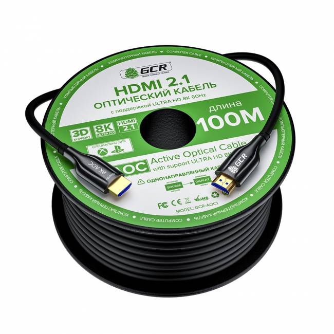 GCR Кабель 100m оптический HDMI 2.1 8K 60Hz, для подключения SmartTV, AppleTV, XBOX Series X, PS5, GCR-52443 Greenconnect HDMI (m) - HDMI (m) 100м — для бизнеса и офиса GCR Кабель 100m оптический HDMI 2.1 8K 60Hz, для подключения SmartTV, AppleTV, XBOX Series X, PS5, GCR-52443 Greenconnect HDMI (m) - HDMI (m) 100м — для бизнеса и офиса