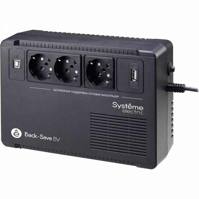ИБП Systeme Electric Back-Save BV 600 ВА, автоматическая регулировка напряжения, 3 розетки Schuko, 230 В, 1 USB Type-A Systeme Electric Back-Save BV 600VA BVSE600RS — для бизнеса и офиса ИБП Systeme Electric Back-Save BV 600 ВА, автоматическая регулировка напряжения, 3 розетки Schuko, 230 В, 1 USB Type-A Systeme Electric Back-Save BV 600VA BVSE600RS — для бизнеса и офиса