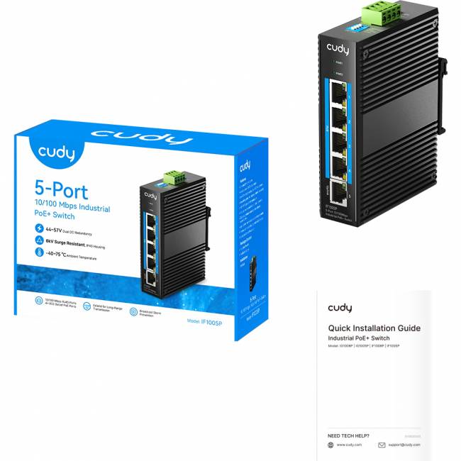 Промышленный коммутатор Cudy IF1005P — для бизнеса и офиса Промышленный коммутатор Cudy IF1005P — для бизнеса и офиса