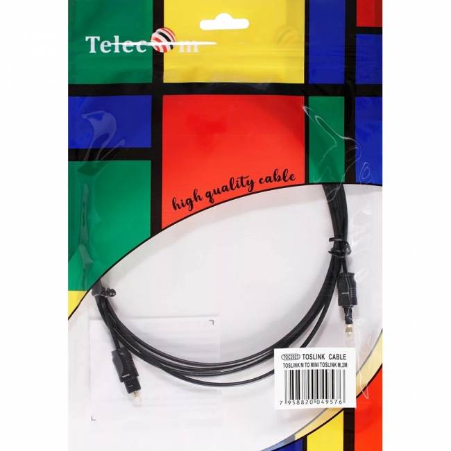 Оптический кабель (Toslink)-M -- >(Toslink)-miniM ,2m, Telecom <TOC2023-2M> Кабель Telecom Toslink (m)/Toslink mini (m) - 2 м (TOC2023-2M) — для бизнеса и офиса