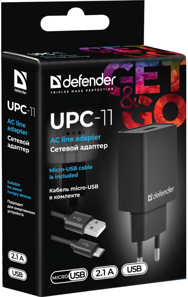 Defender Сетевой адаптер UPC-11 1xUSB,5V/2.1А,кабель micro-USB Defender UPC-11 1xUSB,5V/2.1А,кабель micro-USB — для бизнеса и офиса Defender Сетевой адаптер UPC-11 1xUSB,5V/2.1А,кабель micro-USB Defender UPC-11 1xUSB,5V/2.1А,кабель micro-USB — для бизнеса и офиса