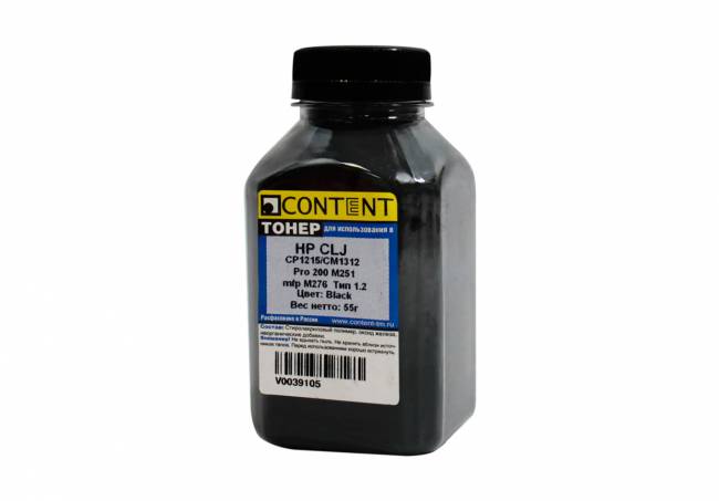 Тонер Content для HP CLJ CP1215/CM1312/Pro 200 M251/mfp M276, Тип 1.2, Bk, 55 г, банка — для бизнеса и офиса Тонер Content для HP CLJ CP1215/CM1312/Pro 200 M251/mfp M276, Тип 1.2, Bk, 55 г, банка — для бизнеса и офиса