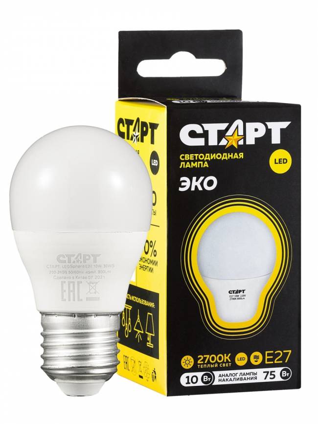 Лампа светодиодная СТАРТ шарик E27 10W 3000К Лампа светодиодная СТАРТ шарик E27 10W 3000К — для бизнеса и офиса Лампа светодиодная СТАРТ шарик E27 10W 3000К Лампа светодиодная СТАРТ шарик E27 10W 3000К — для бизнеса и офиса