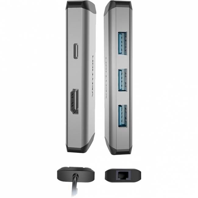 Мультифункциональный хаб Vention USB Type C 6 в 1 Мультифункциональный хаб Vention USB 3.1 M/HDMI 19F/VGA 15F/RJ45 F/USB 3.0 Type C F x 3 (CNCHB) — для бизнеса и офиса Мультифункциональный хаб Vention USB Type C 6 в 1 Мультифункциональный хаб Vention USB 3.1 M/HDMI 19F/VGA 15F/RJ45 F/USB 3.0 Type C F x 3 (CNCHB) — для бизнеса и офиса