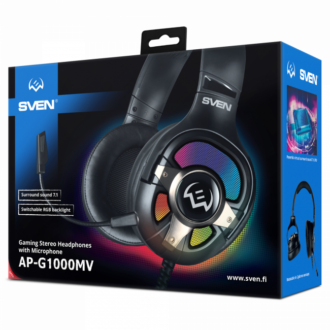 Игровые наушники с микрофоном SVEN AP-U1100MV, черный (USB, RGB, 7.1) SVEN AP-U1100MV SV-020828 — для бизнеса и офиса Игровые наушники с микрофоном SVEN AP-U1100MV, черный (USB, RGB, 7.1) SVEN AP-U1100MV SV-020828 — для бизнеса и офиса