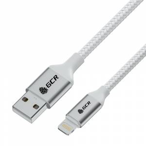 GCR Кабель 1.0m USB AM/Lightning - поддержка всех IOS, MFI, белый нейлон, AL корпус серебро, белый ПВХ, GCR-53077 Greenconnect GCR-53077