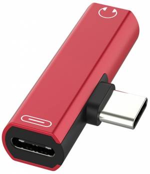 GCR Переходник USB Type C > 3.5mm mini jack + TypeC, красный, GCR-UC2AUX Greenconnect USB 3.2 Type-C (m) - USB 3.2 Type-C (m),mini jack 3.5 mm (f)