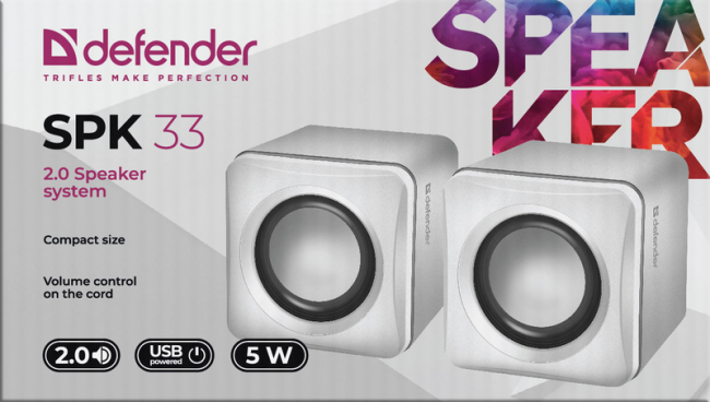 Defender#1 Акустическая 2.0 система SPK 33 белый, 5 Вт, питание от USB Defender SPK 33 (65631) — для бизнеса и офиса
