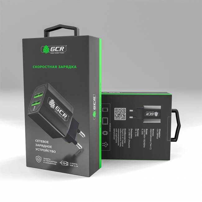 GCR Сетевое зарядное устройство на 2 USB порта 3.1 A, черное, GCR-51982 Greenconnect 2 USB 3.1A GCR-51982 — для бизнеса и офиса GCR Сетевое зарядное устройство на 2 USB порта 3.1 A, черное, GCR-51982 Greenconnect 2 USB 3.1A GCR-51982 — для бизнеса и офиса