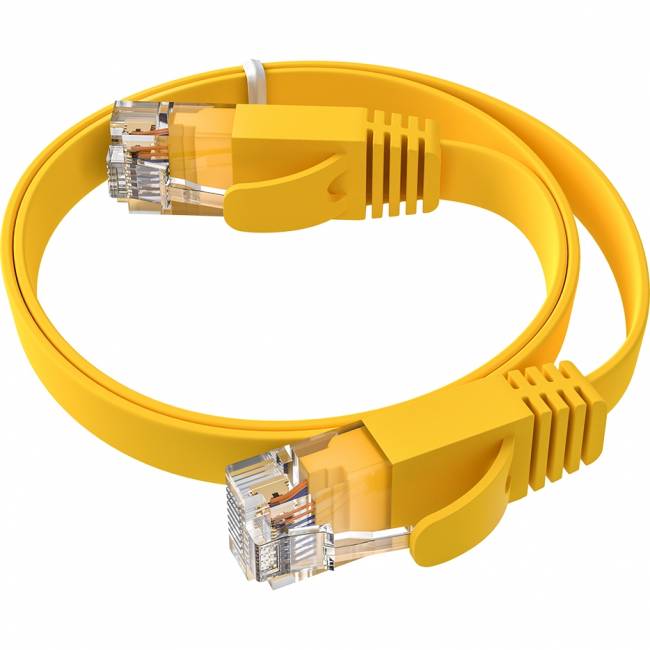 GCR Патч-корд PROF плоский прямой 1.5m, UTP медь кат.6, желтый, 30 AWG, ethernet high speed 10 Гбит/с, RJ45, T568B, GCR-52824 Greenconnect GCR-52824 — для бизнеса и офиса
