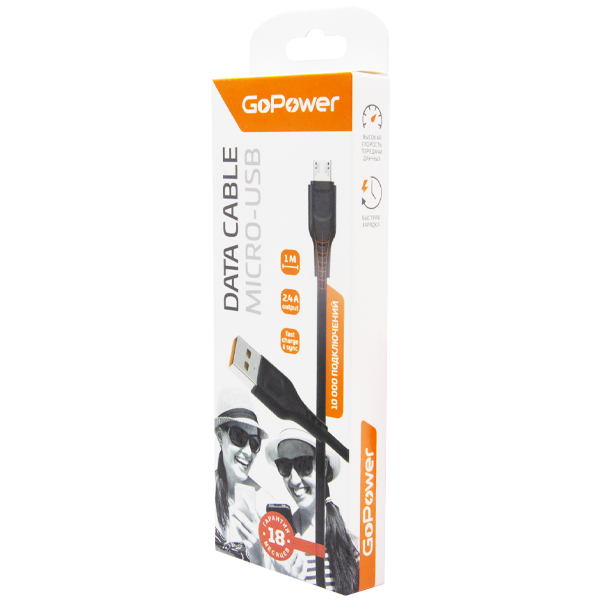 Кабель GoPower GP01M USB (m)-microUSB (m) 1.0м 2.4A ПВХ черный (1/800) Кабель GoPower GP01M (00-00018564) — для бизнеса и офиса