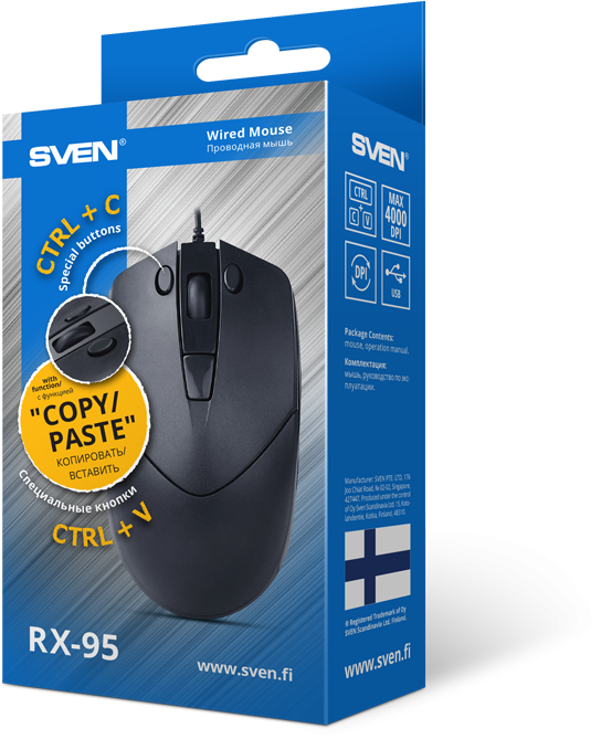 Мышь SVEN RX-95 чёрная (кн. копировать-вставить. 5+1кл. 1000-4000 DPI, кор.) Sven RX-95 — для бизнеса и офиса Мышь SVEN RX-95 чёрная (кн. копировать-вставить. 5+1кл. 1000-4000 DPI, кор.) Sven RX-95 — для бизнеса и офиса