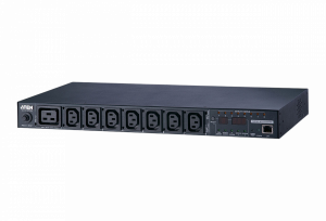 Устройство распределения питания, с управлением, 16A,  2.4kW,  8 портов, 1 банк, IP доступ, ввод C14, (8*C13 монитор. V / A / кВт / кВтч по портам/устройству вкл/выкл по портам;без шнуров) ATEN PE8208G