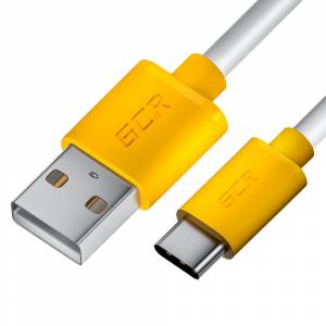 GCR Кабель 1.0m TypeC, белый, желтые коннекторы, быстрая зарядка, 28/24 AWG, GCR-53241 Greenconnect USB 2.0 Type-AM - USB 2.0 Type-C (m) 1 м