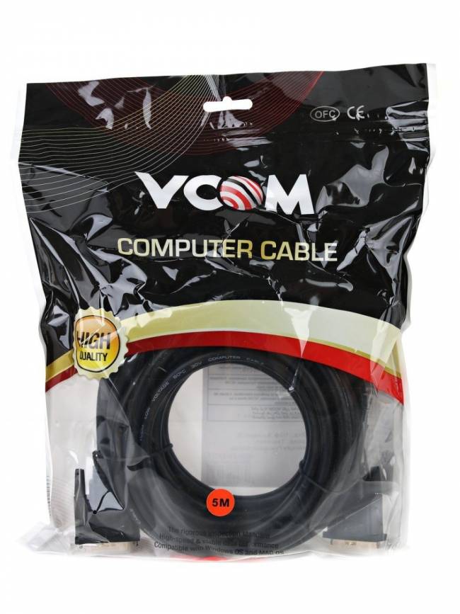 Кабель DVI-DVI Dual Link (25M-25M), 5m, 2 фильтра VCOM <VDV6300-5M> VCOM DVI-D (m) - DVI-D (m) 5м — для бизнеса и офиса Кабель DVI-DVI Dual Link (25M-25M), 5m, 2 фильтра VCOM <VDV6300-5M> VCOM DVI-D (m) - DVI-D (m) 5м — для бизнеса и офиса