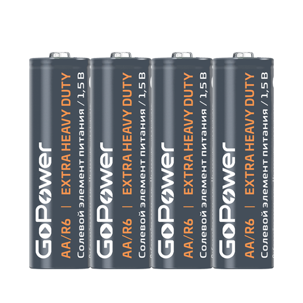 Батарейка GoPower R6 AA Shrink 4 Heavy Duty 1.5V (4/60/1200) (60 шт.) Батарейка GoPower R6 AA (00-00015592) — для бизнеса и офиса Батарейка GoPower R6 AA Shrink 4 Heavy Duty 1.5V (4/60/1200) (60 шт.) Батарейка GoPower R6 AA (00-00015592) — для бизнеса и офиса