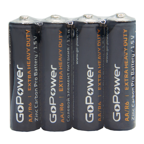 Батарейка GoPower R6 AA Shrink 4 Heavy Duty 1.5V (4/60/1200) (60 шт.) Батарейка GoPower R6 AA (00-00015592) — для бизнеса и офиса Батарейка GoPower R6 AA Shrink 4 Heavy Duty 1.5V (4/60/1200) (60 шт.) Батарейка GoPower R6 AA (00-00015592) — для бизнеса и офиса