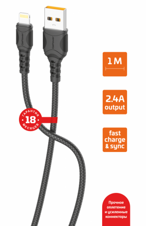 Кабель GoPower GP06L USB (m)-Lightning (m) 1.0м 2.4A ПВХ черный (1/200/800) GoPower GP06L USB (m)-Lightning (m) 1.0м 2.4A ПВХ черный (1 / 200 / 800)