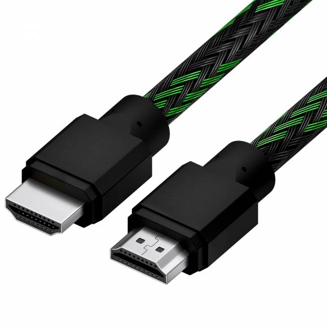 Кабель 1.5m HDMI 2.0, BICOLOR черно-зеленый нейлон, Ultra HD, 4K 60 fps 60Hz/5K*30Hz, 3D, AUDIO, 18.0 Гбит/с, 28AWG Кабель 4PH-R90015 — для бизнеса и офиса