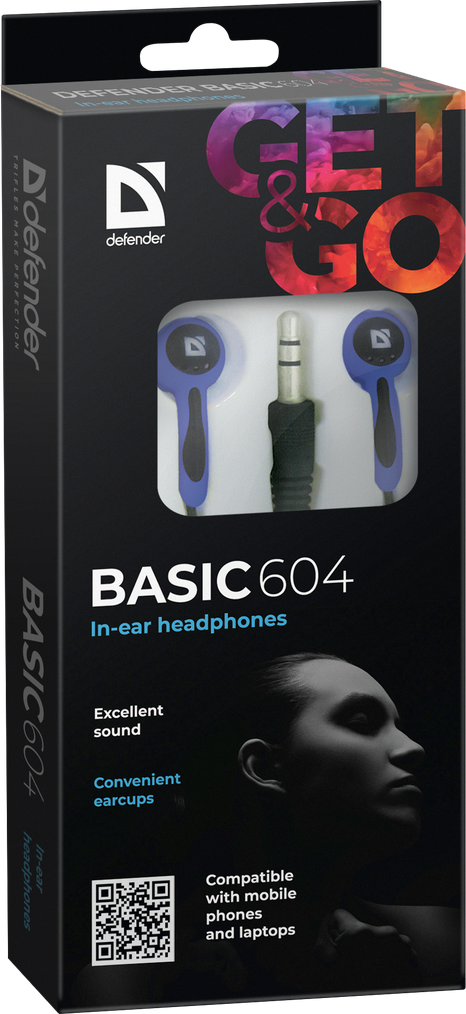 Defender Наушники вставки Basic 604 черный + голубой Defender Basic 604 — для бизнеса и офиса