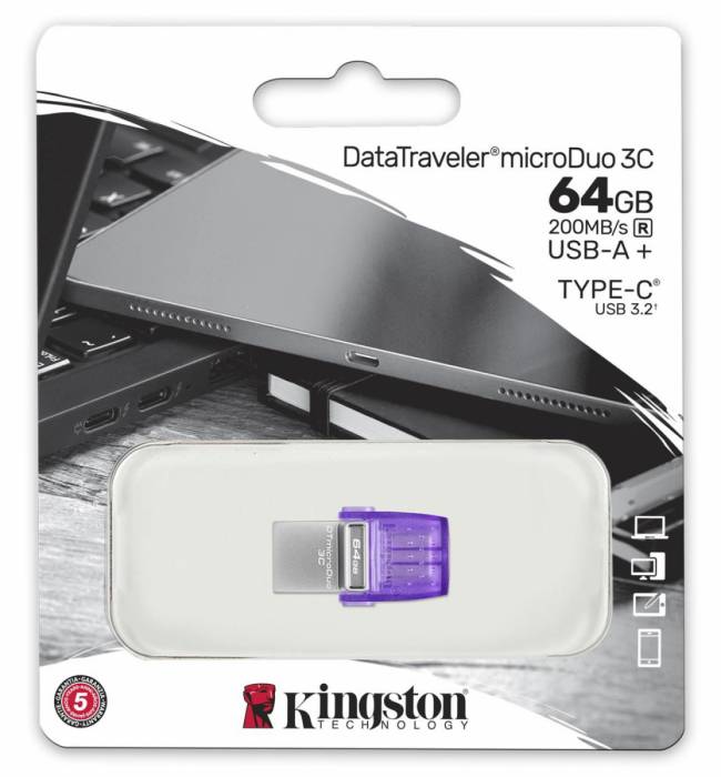 Флэш USB Kingston 64GB DataTraveler microDuo 3C 200MB/s dual USB-A + USB-C Kingston DTDUO3CG3/64GB — для бизнеса и офиса Флэш USB Kingston 64GB DataTraveler microDuo 3C 200MB/s dual USB-A + USB-C Kingston DTDUO3CG3/64GB — для бизнеса и офиса