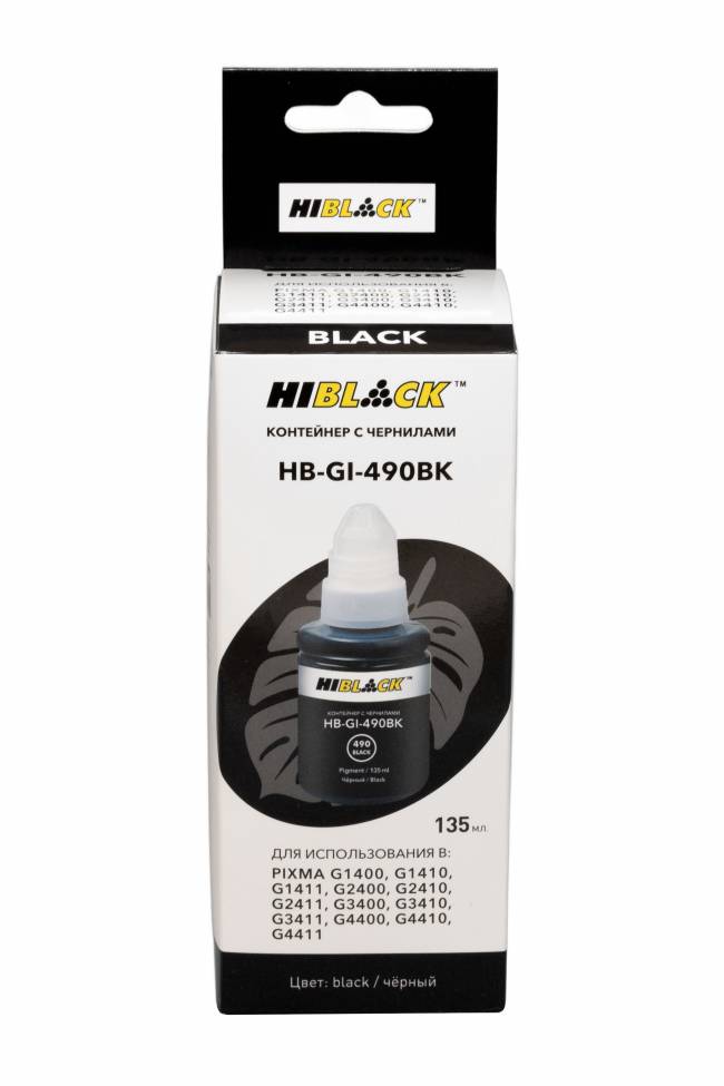 Контейнер с чернилами Hi-Black (HB-GI-490BK) для Canon G1400/2400/3400, BK pigm, 135ml — для бизнеса и офиса Контейнер с чернилами Hi-Black (HB-GI-490BK) для Canon G1400/2400/3400, BK pigm, 135ml — для бизнеса и офиса