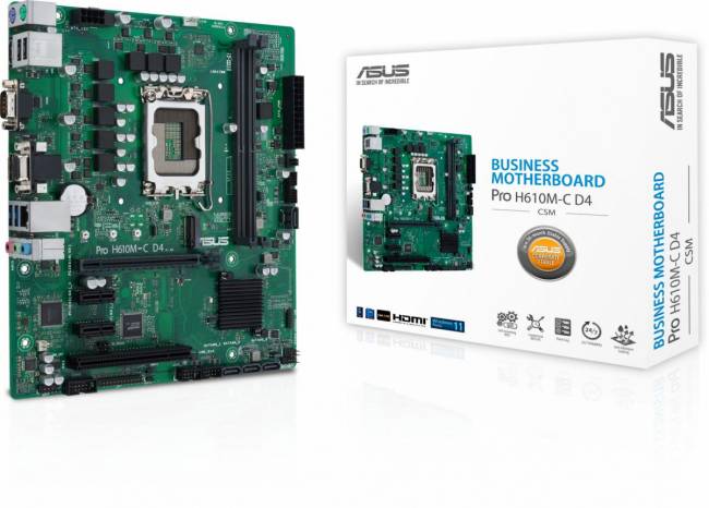 Материнская плата ASUS PRO H610M-C D4-CSM — для бизнеса и офиса Материнская плата ASUS PRO H610M-C D4-CSM — для бизнеса и офиса