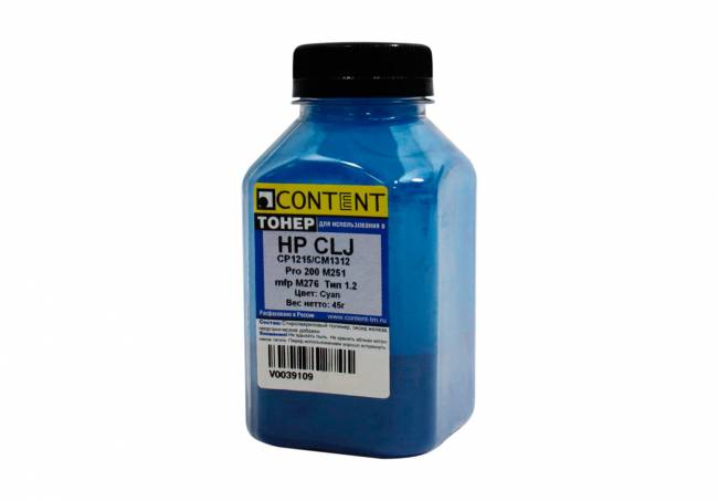 Тонер Content для HP CLJ CP1215/CM1312/Pro 200 M251/mfp M276, Тип 1.2, C, 45 г, банка — для бизнеса и офиса Тонер Content для HP CLJ CP1215/CM1312/Pro 200 M251/mfp M276, Тип 1.2, C, 45 г, банка — для бизнеса и офиса