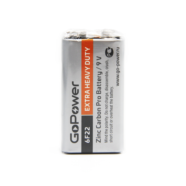 Батарейка GoPower Крона 6F22 Shrink 1 Heavy Duty 9V (1/10/200) (10 шт.) Батарейка GoPower Крона 6F22 (00-00015598) — для бизнеса и офиса Батарейка GoPower Крона 6F22 Shrink 1 Heavy Duty 9V (1/10/200) (10 шт.) Батарейка GoPower Крона 6F22 (00-00015598) — для бизнеса и офиса
