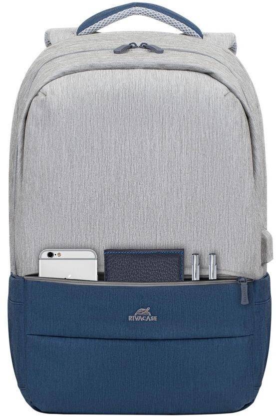 Рюкзак для ноутбука 17.3" Riva 7567 GREY/DARK BLUE — для бизнеса и офиса Рюкзак для ноутбука 17.3" Riva 7567 GREY/DARK BLUE — для бизнеса и офиса