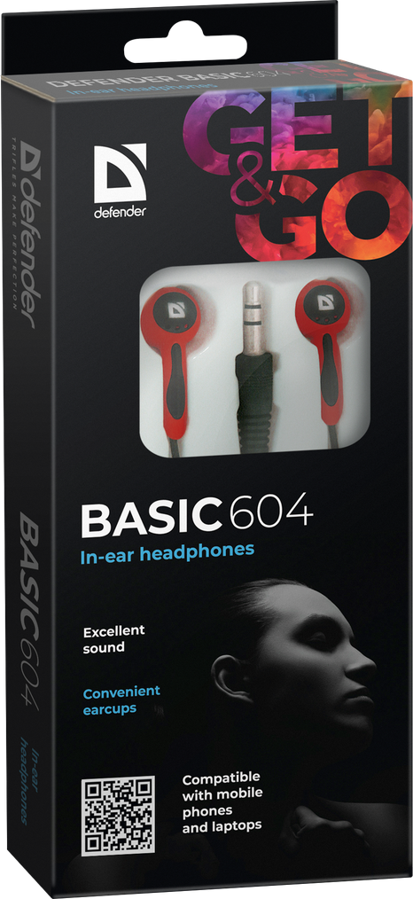 Defender Наушники вставки Basic 604 черный + красный Defender Basic 604 — для бизнеса и офиса