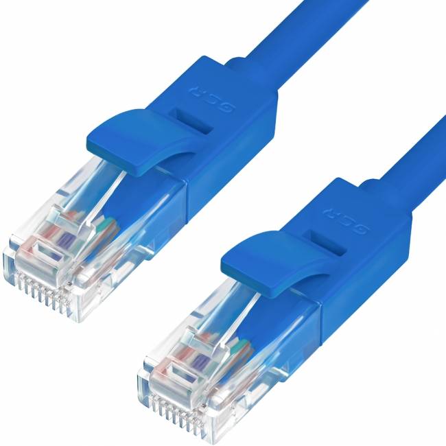 Greenconnect Патч-корд прямой 10.0m, UTP кат.5e, синий, позолоченные контакты, 24 AWG, литой, GCR-LNC01-10.0m, ethernet high speed 1 Гбит/с, RJ45, T568B Greenconnect RJ45(m) - RJ45(m) Cat. 5e U/UTP PVC 10м синий — для бизнеса и офиса