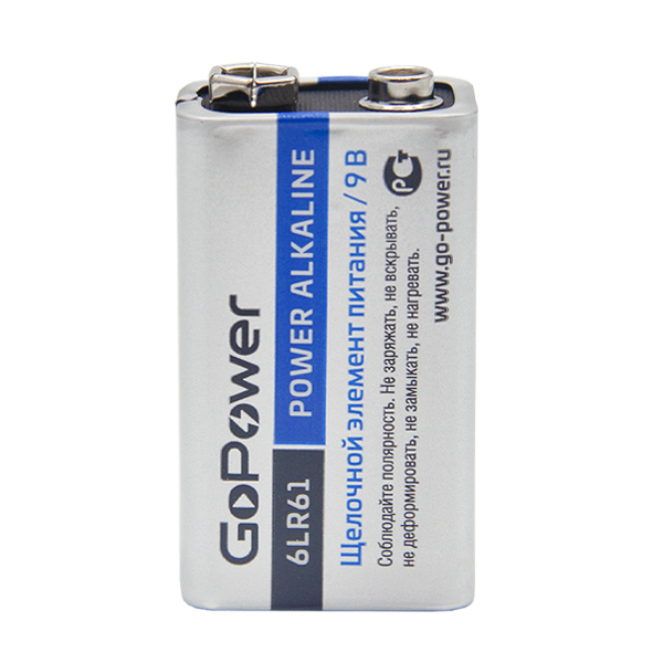 Батарейка GoPower Крона 6LR61 BL1 Alkaline 9V (1/10/240) (1 шт.) Батарейка GoPower Крона 6LR61 (00-00017863) — для бизнеса и офиса